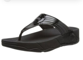 FitFlop Walkstar 3 Womens 8 Black Leather Flip Flop Platform Wedge Thong Sandal - £23.93 GBP