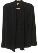 Halogen Black Sheer Long Sleeves Blouse Ladies Scarf Neck Tie Button Small NWT - £23.49 GBP