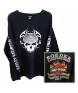 Harley Davidson Y2K Black Skull Flames Thermal L/S Tee Deadstock - £40.45 GBP