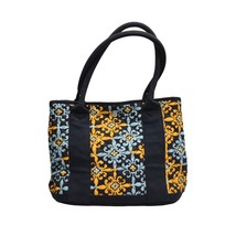 J Crew Tote Bag Purse Quilted Fabric Lined Medium Size Cotton Navy Print - $29.99