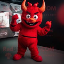 Red Devil mascot costume character dressed with a Playsuit and Headbands - $1,199.00