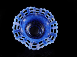 Pretty Vintage blue basket weave ruffle bowl - Fenton Fluted edges - crimped dep - £35.97 GBP