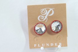 Plunder Earrings (new) FROSTY - CRYSTALS SET IN RED .5&quot; - $16.40