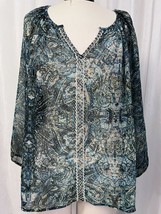 Lucky Brand Women&#39;s Blouse Blue &amp; Green Print Size Large - £11.85 GBP