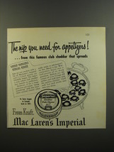 1953 Kraft Mac Laren's Imperial Cheddar Club Cheese Ad - The nip you need - $18.49