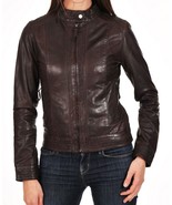 Women Leather Jacket Slim fit Biker Motorcycle Genuine Lambskin Jacket W... - €102,65 EUR