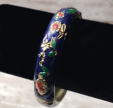 Vintage Bracelet / Bangle Blue Enamel Flower Design - $14.99