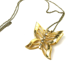 Vtg Necklace Rhinestone Pendant Crystal Butterfly Gold Tone 3D Mod Boho ... - £7.90 GBP