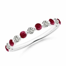 ANGARA Floating Ruby and Diamond Semi Eternity Wedding Band for Her in Gold - £494.53 GBP