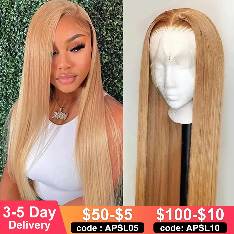 #27 Honey Blonde Human Hair Wig 13x4 HD Transparent Lace Front Human Hair W - £104.74 GBP+