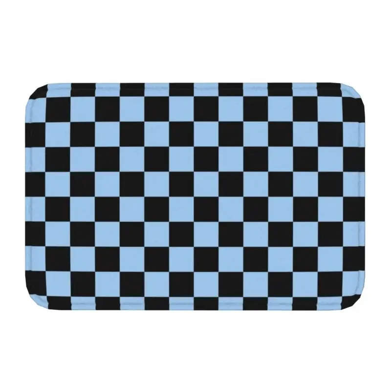 Black And Baby Blue Checkerboard Front Door Floor Mat Outdoor Plaid Geom... - £12.62 GBP