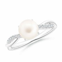 ANGARA Freshwater Pearl Twist Shank Ring with Diamonds for Women in 14K Gold - £415.80 GBP