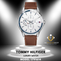 Montre pour homme Tommy Hilfiger bracelet en cuir quartz cadran blanc 44 mm... - £94.92 GBP
