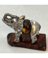 Sterling Silver Baltic Amber Miniature Elephant Figurine Trunk Up For Go... - $2,359.52 MXN