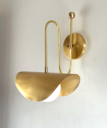 Modern Brass Wall Sconce with Frosted Globe – Unique Mid Century Designe... - $173.25