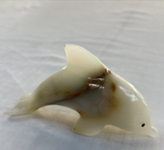 Vintage Gemstone Small Figurine Hand Carved Dolphin Statuette - $13.99