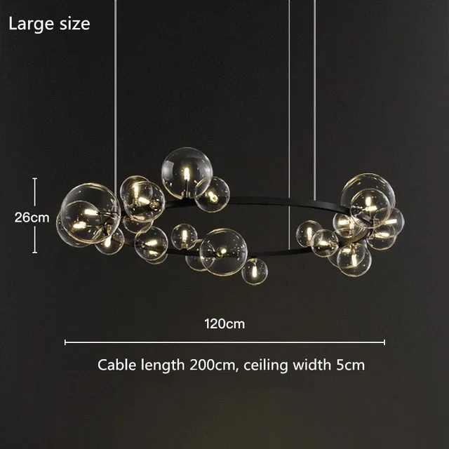 Artpad  Black LED Chandelier Light 7/10 Gl Bubble Lampshade Dining room Cloth St - £164.33 GBP
