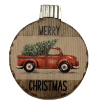 Red Truck with Christmas Tree Ornament Chunky Rustic Lodge Cabin Farmhouse Round - £6.66 GBP