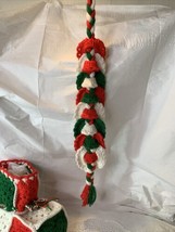 Vintage Handmade Crochet Christmas Stocking &amp; Bell Door Hanger Red White Green - £9.64 GBP