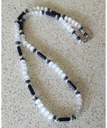 White Catseye and Navy Blue Dyed Howlite Beaded Necklace - £6.67 GBP