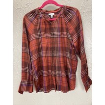 Susina Orange Maroon Flannel Plaid Button Down Raglan Blouse Shirt Size ... - $19.95