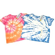 2PK Cat &amp; Jack Shirts Tie Dye Girls 8 Medium Short Sleeve Pink Peach Blu... - $11.74