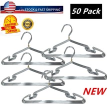 50 Pcs of Stainless Steel Wire Coat Hanger Strong Heavy Duty Clothes Hangers - £23.72 GBP
