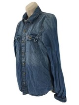 Hollister Womens M Blue Button Front Cotton Denim Jean Shirt - $18.81