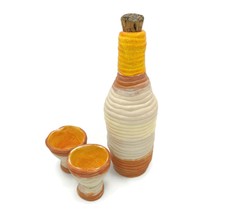Set of 2 Artisan Ceramic Glasses And 1 Bottle With Cork Stopper, Irregular Shape - £153.66 GBP