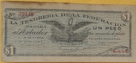 Mexico La Tesoreria Dela Federacion Un Peso Serie B Jan 27 1914 banknote - $27.31 CAD
