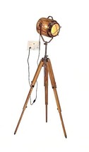 Nautical Vintage Industrial Floor Light Designer Tripod Wooden Stand Searchlight - £177.83 GBP