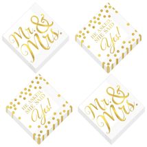 Bridal Party Supplies - White &amp; Gold Wedding Cocktail Beverage Napkins, 32 Count - £9.16 GBP