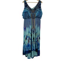 One World dress Large women&#39;s sleeveless boho V neck paisley tie dye hi-... - £19.46 GBP