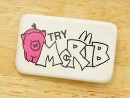 Vintage Employee Pinback Button Badge McDonalds Fast Food Try McRib Pink... - $12.86