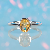 1Ct Minimalist Natural Citrine Ring - Dainty Yellow Gemstone 925 Silver Jewelry - £71.58 GBP