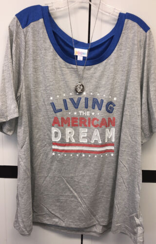Primary image for NEW LuLaRoe Large Gray “Living The American Dream”  UNITED & STRONG Boyfriend T