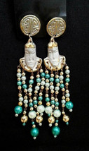 Vintage Primitive Bohemian Tribal Dangly Long Beaded Pierced Earrings Bali NEW - £26.16 GBP