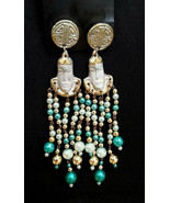 Vintage Primitive Bohemian Tribal Dangly Long Beaded Pierced Earrings Ba... - £26.38 GBP