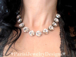 Silk Swarovski Crystal Necklace • Anna Wintour Rivoli Choker 14mm / Big Statemen - £115.90 GBP
