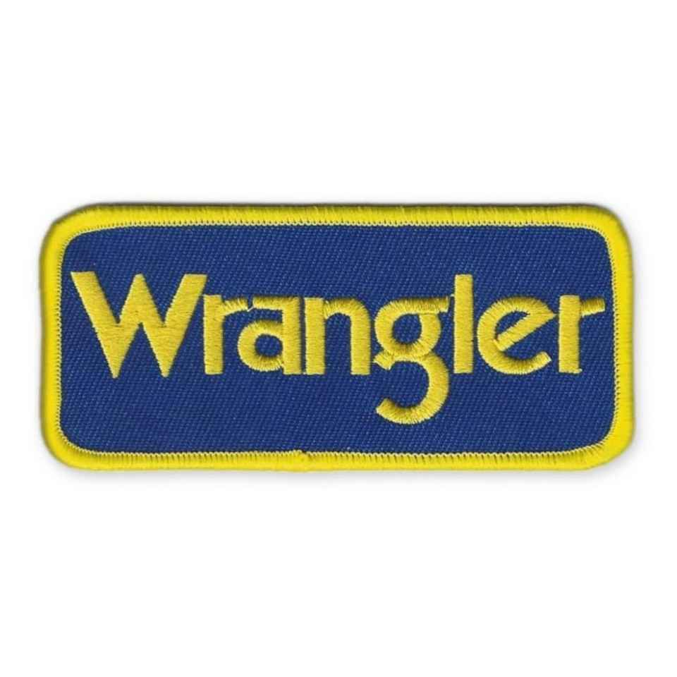 WRANGLER IRON ON PATCH 3.87&quot; Jeans Blue Yellow Rodeo Jacket Embroidered ... - $5.95