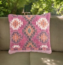 20&quot; Magenta Beige and Rust Handmade Southwestern Indoor Outdoor Throw Pi... - $71.49
