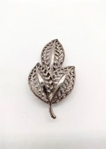 Vintage Brushed Silver Triple Leaf Brooch Pin Open Lattice Design Botanicals  - £6.77 GBP