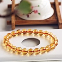Natural Yellow Citrine Quartz Clear Round Beads Bracelet Wealthy Woman Men Gemst - £56.06 GBP