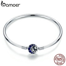 Genuine 100% 925 Sterling Silver Blue CZ Moon and Star Bracelet & Bangles for Wo - £37.44 GBP