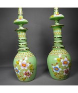 Vintage Pair Large Bohemian White Opaline Glass &amp; Enamel Hand Cut Persia... - €644,97 EUR