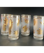 Vintage Libbey CO Golden Leaves Foliage Frosted Glass 12 OZ Flat Tumbler... - £38.91 GBP