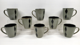 8 Sango Prelude Black Mugs Set 4508 Stripe Brown Stoneware Drink Coffee Cups Lot - £52.05 GBP