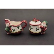 VTG Fitz &amp; Floyd 1989 Old World Ceramic Christmas Elves Lidded Sugar and Creamer - £19.46 GBP