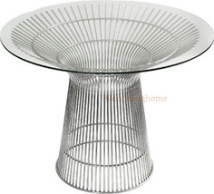 43” Round Glass Top Dining Conference Table Stainless Steel Spoke Wire Rod Base - £2,205.44 GBP