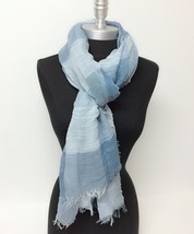 ABS New Long Soft Fashion Knit thin Scarf Wrap Shawl w/ frayed edge UNISEX, Blue - £5.82 GBP